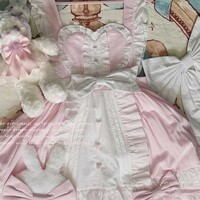 Princess of Heart Sweet Pastel Pink Rabbit Bunny Doll Bow Ruffled Japanese Girl Style Strap Dress & Shirt - Thumbnail 2