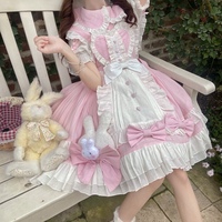 Princess of Heart Sweet Pastel Pink Rabbit Bunny Doll Bow Ruffled Japanese Girl Style Strap Dress & Shirt - Thumbnail 7