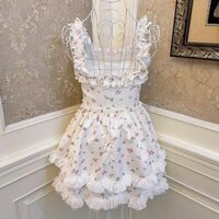 Vintage Coquette Rose Princess Bow Heart Flower White Pink Spring Summer Women Girl Strap Dress - Thumbnail 5