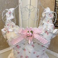 Vintage Coquette Rose Princess Bow Heart Flower White Pink Spring Summer Women Girl Strap Dress - Thumbnail 7