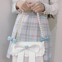 Cute Pearl Chain Bow Bowknot Red Blue White Messenger Bag - Thumbnail 3