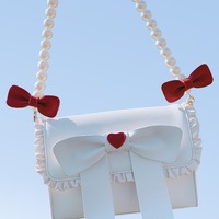 Cute Pearl Chain Bow Bowknot Red Blue White Messenger Bag - Thumbnail 2