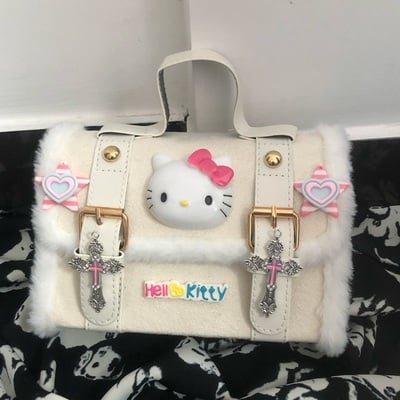 Kitty sanrio cute girl silver cross sweet white cream bag