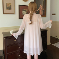 Elegant Fairy Soft Sensual Sexy Women Lace Pink & Yellow Pajamas Nightdress Nightgown Robe Strap Dress Two Piece Set - Thumbnail 5