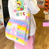 Japanese Cute Mori Girl Vintage Retro Bear Rainbow Fluff Plush 3D Bag - Thumbnail 1