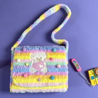 Japanese Cute Mori Girl Vintage Retro Bear Rainbow Fluff Plush 3D Bag - Thumbnail 3