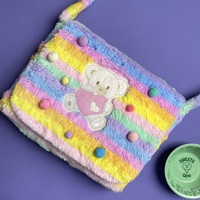 Japanese Cute Mori Girl Vintage Retro Bear Rainbow Fluff Plush 3D Bag - Thumbnail 4