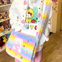 Japanese Cute Mori Girl Vintage Retro Bear Rainbow Fluff Plush 3D Bag - Thumbnail 6
