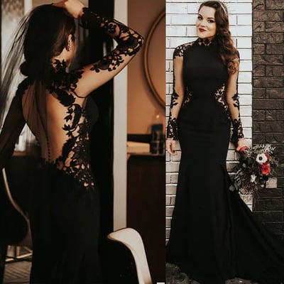 Black lace wedding dresses bridal gown backless - Thumbnail 3