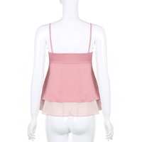 Pink Ruffle 2 Layer Satin Tank Top - Thumbnail 6