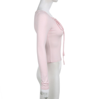 Sweet Lace Up Slash Neck Long Sleeve Shirt - Thumbnail 6