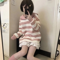 Japanese Anime Collar Stripe Long Sleeve Shirt - Thumbnail 4