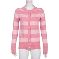Pink Stripe Button Down Long Sleeve Cardigan - Thumbnail 4