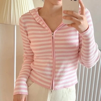Pink Stripe Thin Zipper Jacket - Thumbnail 4