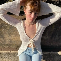 White Lace Up Long Sleeve Flare Cardigan  - Thumbnail 1