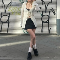White Lace Up Long Sleeve Flare Cardigan  - Thumbnail 3