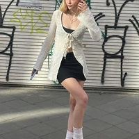 White Lace Up Long Sleeve Flare Cardigan  - Thumbnail 4