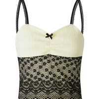 Black Mesh Bow Patchwork Tank Top - Thumbnail 1