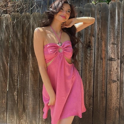 Pink cut out halter backless dress  - Thumbnail 2