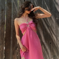 Pink Cut Out Halter Backless Dress  - Thumbnail 2