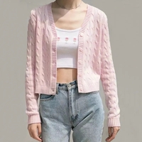 Pink Cable Knit Button Up Cardigan - Thumbnail 1