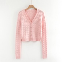 Pink Cable Knit Button Up Cardigan - Thumbnail 4