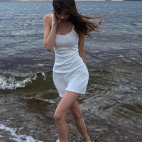 White Spaghetti Strap Mini Dress - Thumbnail 1