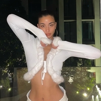 Fur Faux Trim Tie Up Long Sleeve Cardigan  - Thumbnail 1