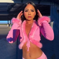 Fur Faux Trim Tie Up Long Sleeve Cardigan  - Thumbnail 5