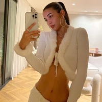 Fur Faux Trim Tie Up Long Sleeve Cardigan  - Thumbnail 3