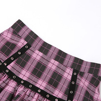 Pink Plaid Pleated Lace Mini Skirt - Thumbnail 7