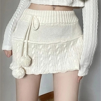 White Knit Twist Mini Skirt - Thumbnail 3