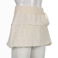White Knit Twist Mini Skirt - Thumbnail 5