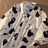 Cat Print Blouse Short Sleeve Shirt - Thumbnail 1