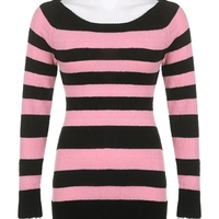 Pink & Black Stripe Off Shoulder Knit Dress - Thumbnail 8