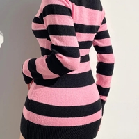 Pink & Black Stripe Off Shoulder Knit Dress - Thumbnail 7