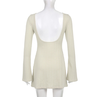 Cream Knit Backless Bodycon Long Sleeve Dress - Thumbnail 7