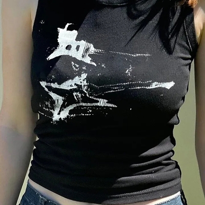 Guitar print ribbed tank top - Thumbnail 3