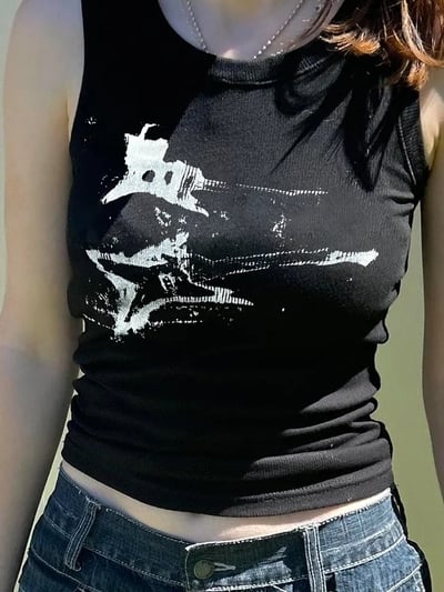 Guitar Print Ribbed Tank Top