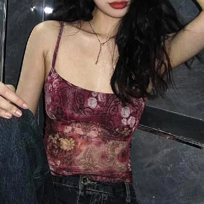 Grunge Floral Print Crop Top