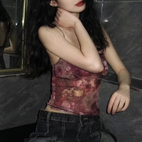 Grunge Floral Print Crop Top - Thumbnail 1