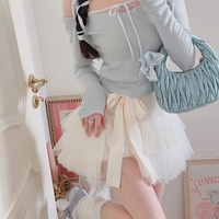 Sweet Bow Off Shoulder Long Sleeve Blouse - Thumbnail 1