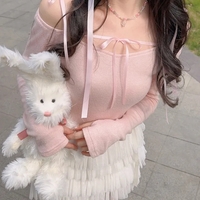 Sweet Bow Off Shoulder Long Sleeve Blouse - Thumbnail 5