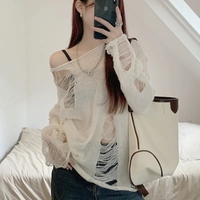 White Hole Ripped Long Sleeve Sweater  - Thumbnail 1