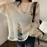 White Hole Ripped Long Sleeve Sweater  - Thumbnail 4