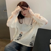 White Hole Ripped Long Sleeve Sweater  - Thumbnail 5