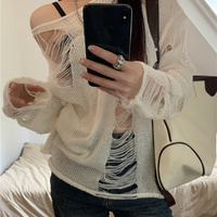 White Hole Ripped Long Sleeve Sweater  - Thumbnail 7