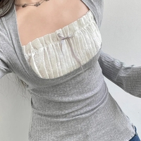 2PCS Milkmaid Patchwork Long Sleeve T-shirt  - Thumbnail 2