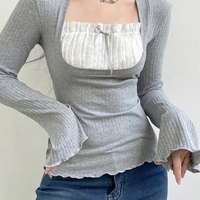 2PCS Milkmaid Patchwork Long Sleeve T-shirt  - Thumbnail 1