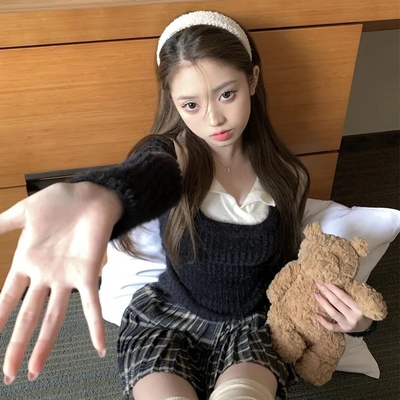 2pcs peterpan collar patchwork cropped sweater - Thumbnail 2